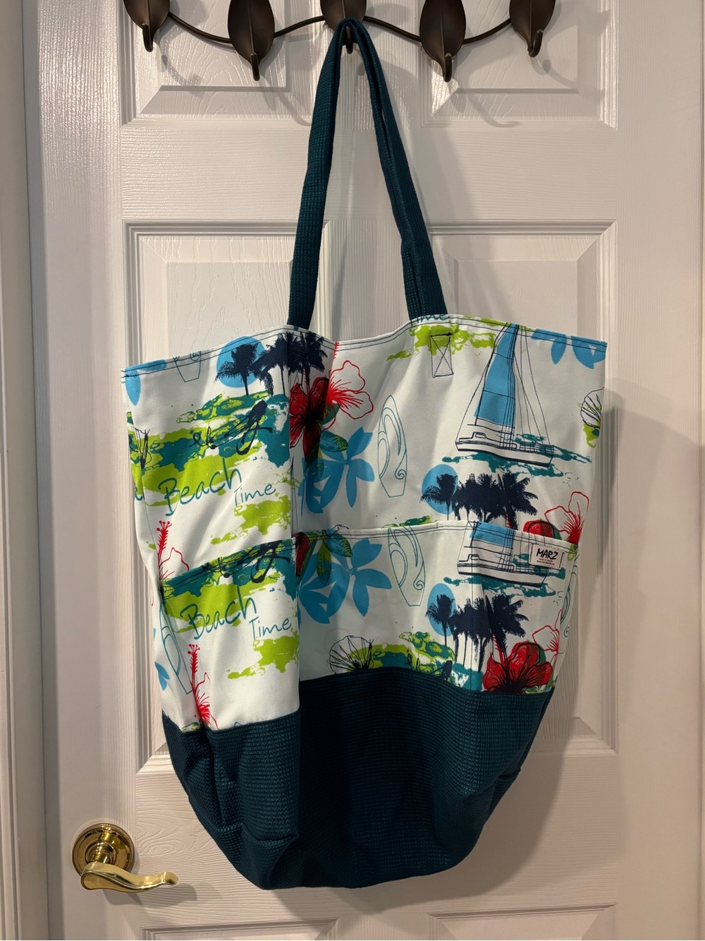 Tropical Beach Tote Bag - Teal & Multicolor